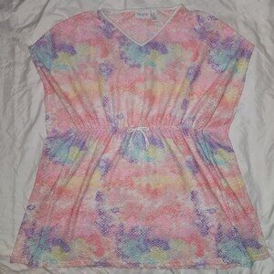 Tween girls crochet lace swim cover-up - multi color